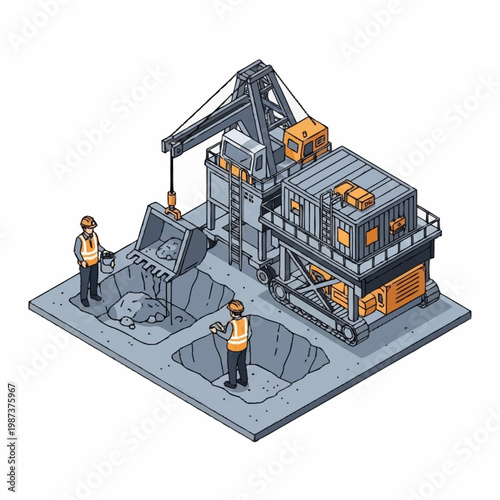 Industrial Foundry Process with Workers and Machinery.