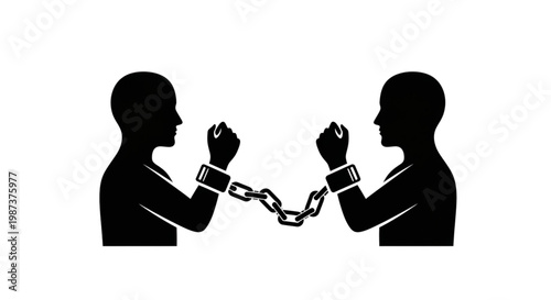 Black Silhouette Two People Chain Toxic Relationship Emotional Dependency Minimal Vector Set