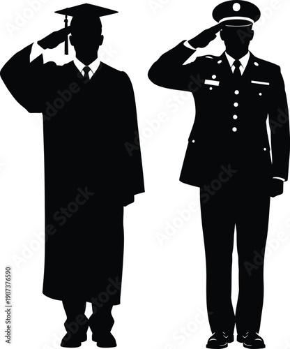 Silhouettes of two military officers saluting with respect and honor