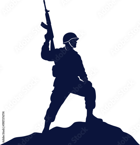 Silhouette of a soldier standing guard on a hilltop