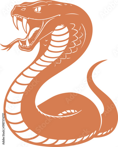 Fierce Orange Cobra Snake With Fangs Attacking Vector Logo Design