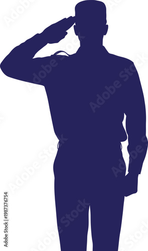 Silhouette of a soldier saluting with respect and honor