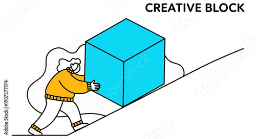 Photos Creative professional pushing large cube vector illustration for problem solving