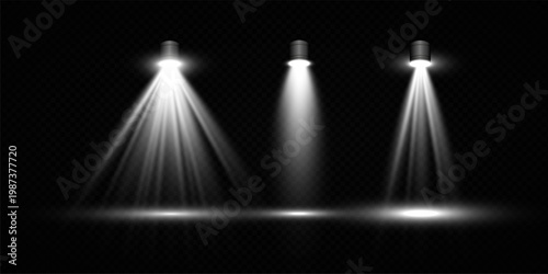 Stage Spotlight Beam Light Effect with Glowing Rays and Concert Theatre Illumination on Transparent Background