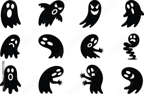Scary Ghost Silhouette Icon Collection Set