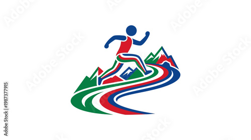 Runner on Mountain Path Sports Logo