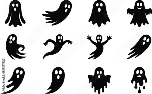 Scary Ghost Silhouette Icon Collection Set