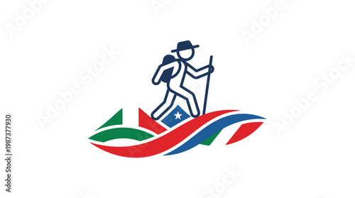 Hiker Silhouette Over National Flag Elements