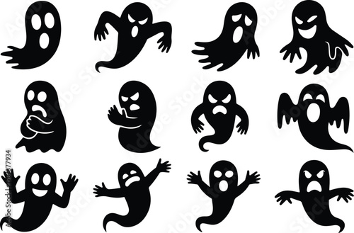 Scary Ghost Silhouette Icon Collection Set