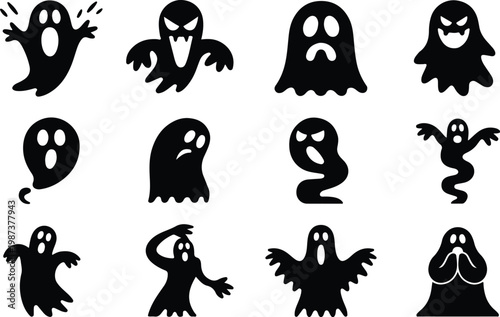 Scary Ghost Silhouette Icon Collection Set