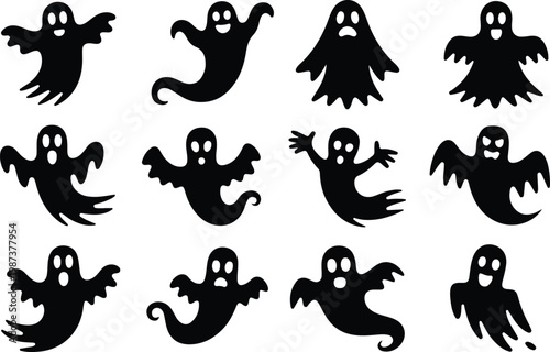 Scary Ghost Silhouette Icon Collection Set