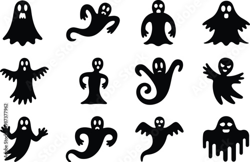 Scary Ghost Silhouette Icon Collection Set