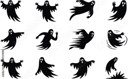 Scary Ghost Silhouette Icon Collection Set