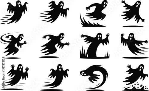 Scary Ghost Silhouette Icon Collection Set