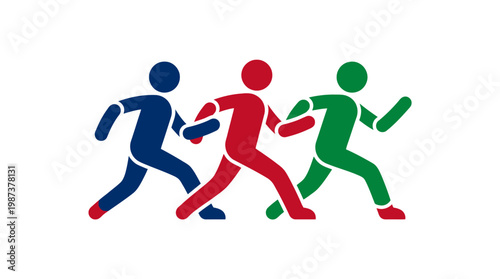 Colorful People Running in a Row