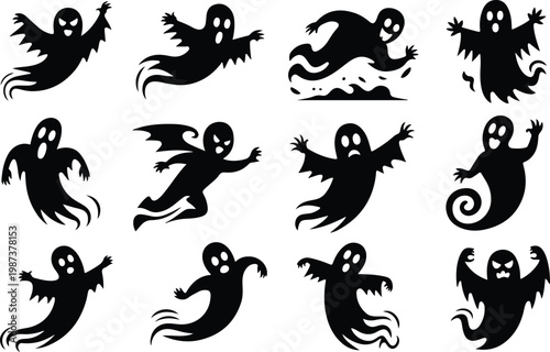 Scary Ghost Silhouette Icon Collection Set