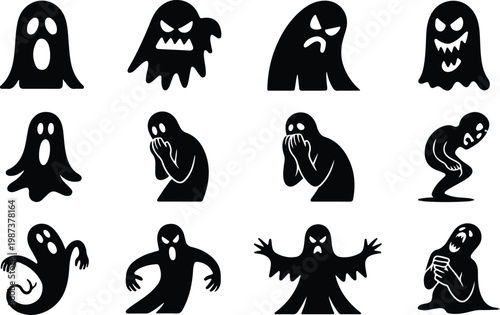 Scary Ghost Silhouette Icon Collection Set