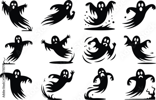 Scary Ghost Silhouette Icon Collection Set