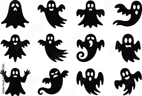 Scary Ghost Silhouette Icon Collection Set