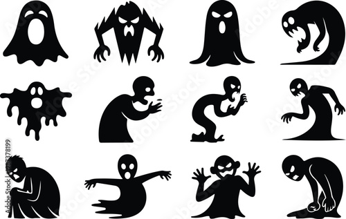 Scary Ghost Silhouette Icon Collection Set
