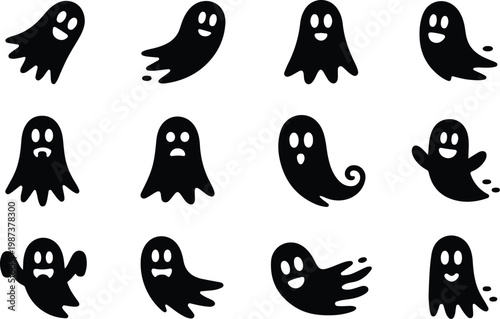 Scary Ghost Silhouette Icon Collection Set