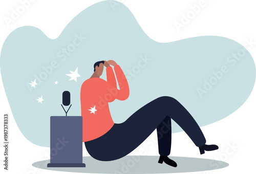 Fear of public speaking, nervous or stress to talk on stage, podium phobia, shy and frightening to give speech to people,human life and situation.