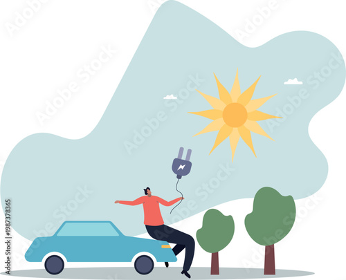 EV, Electric car clean energy environment friendly or hi technology using reusable solar power to fuel battery car.human life and situation.