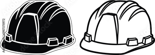 Two construction helmets a black and white illustration