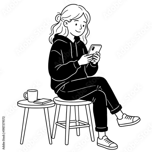 20-2_スマホを見て微笑む女性