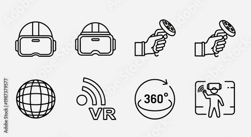 Virtual Reality and Augmented Reality Line Icons Set. Modern VR AR Technology Headsets, Controllers, and Immersive Digital Experience Symbols