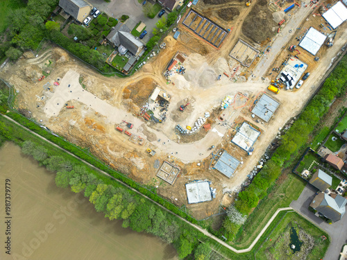 Obraz na płótnie Drone UAV view of  a new housing development site in rural Britain