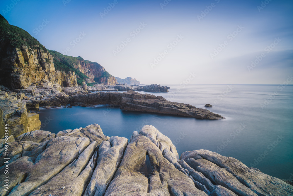 custom made wallpaper toronto digitalLongdong Bay Cape Coast Landscape - Northeast and Yilan Coast National Scenic Area. Long exposure at dawn, shot in Gongliao District, New Taipei, Taiwan.