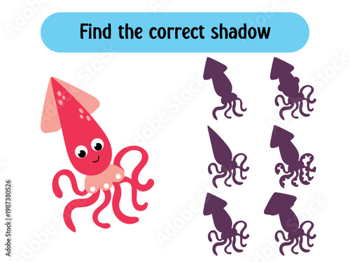 Find the Correct Shadow Game for Kids – Squid Matching Worksheet