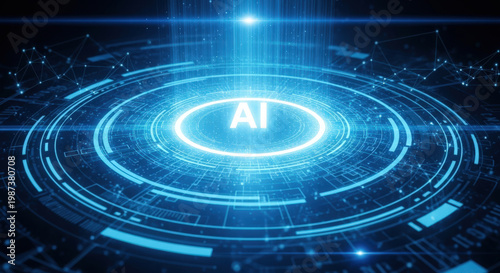 Futuristic Artificial Intelligence Core Concept with Glowing Circuitry and Data Streams, Representing Advanced Technology and Digital Transformation in a Modern World