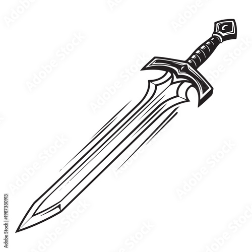 Fantasy sword vector illustration with motion lines for gaming and tattoo design