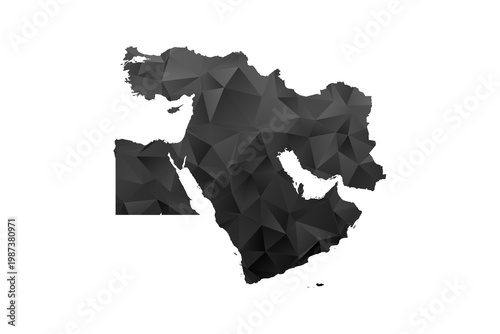 Middle East Map - Polygon Style Vector Illustration in Black and Gray Gradient, Low Poly Geometric Design, Isolated on White Background for Infographics and Education.