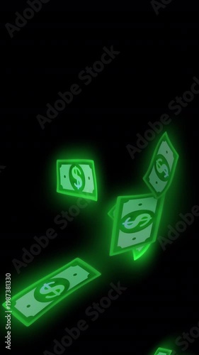 2D Money Flying Animation HD Vertical On Alpha