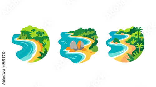 Set of Scenic Tropical Coastline Landscapes
