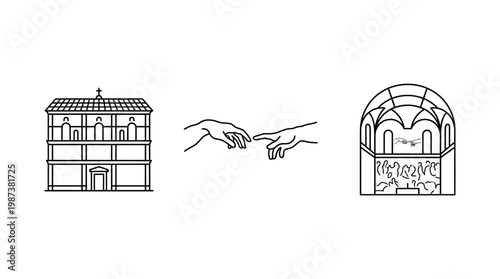 Minimalist Line Art Sketch of Architecture and Famous Artwork