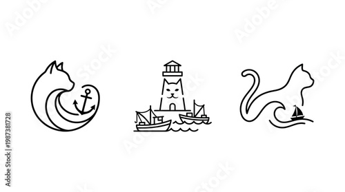 Minimalist Cat Nautical Designs