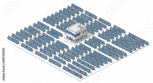 Isometric Sustainable Green Energy Power Plant with Solar Panels and Modern Building Illustration