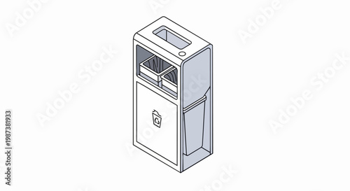 Isometric Modern Recycling Bin Illustration for Sustainable Waste Management and Office Organization
