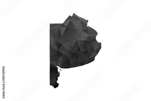 Buenos Aires Map - Polygon Style Vector Illustration in Black and Gray Gradient, Low Poly Geometric Design, Isolated on White Background for Infographics and Education.