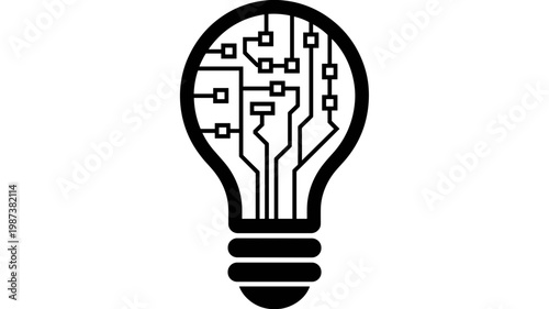 Flat vector bulb icon with electronic pathway - for smart idea design