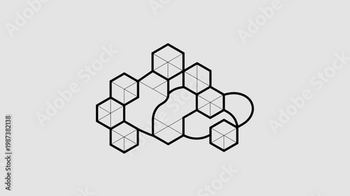 Geometric hexagon cluster in cloud shape icon - for distributed systems design