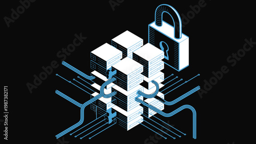 Abstract server tower icon with glowing circuit lines - for data center design
