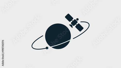 Flat vector satellite with orbital path icon - for aerospace design