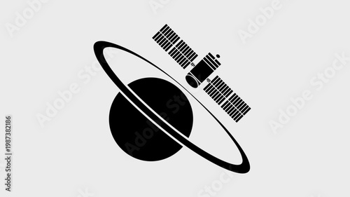 Minimalist satellite in planetary orbit - for space exploration concept graphic