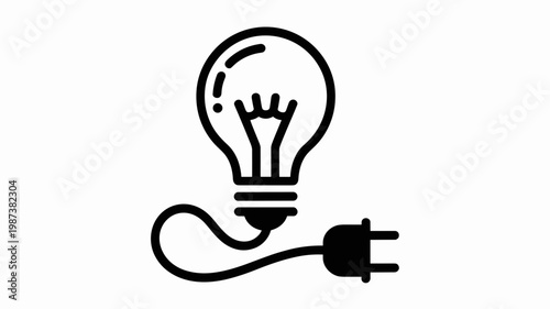 Vector bulb icon with electrical plug tail - for power solution design