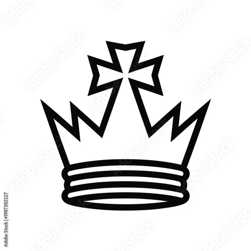 A black and white illustration depicts a regal crown with a star shaped cross
